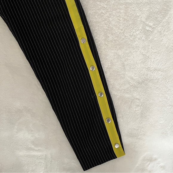 Black pinstripe pants with yellow/green stripe on side and snaps - Picture 2 of 5